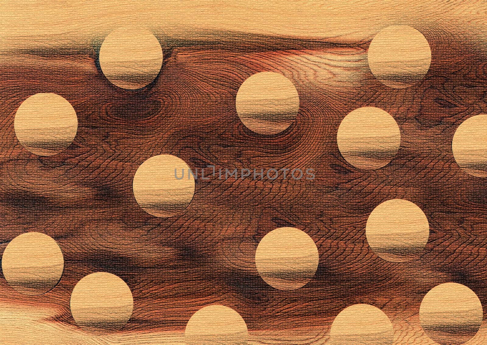 Small circles on a wooden brown background with a natural texture