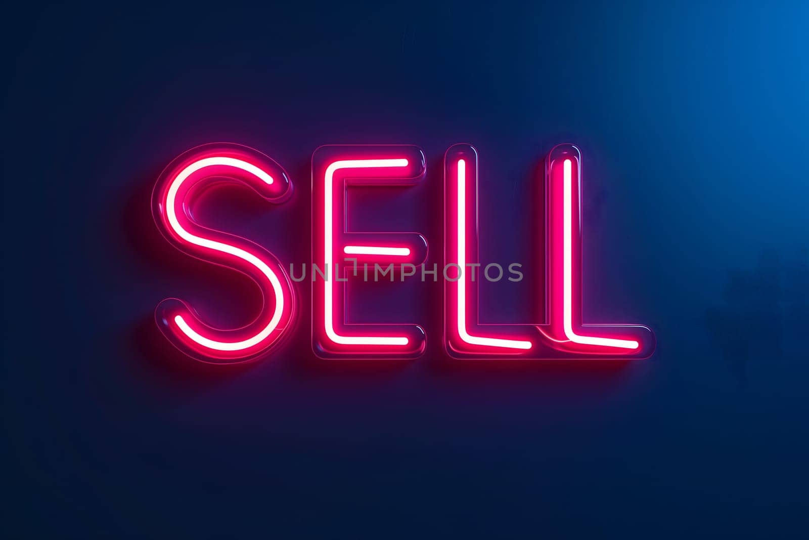 Neon inscription word sell. Neural network generated image. Not based on any actual scene or pattern.