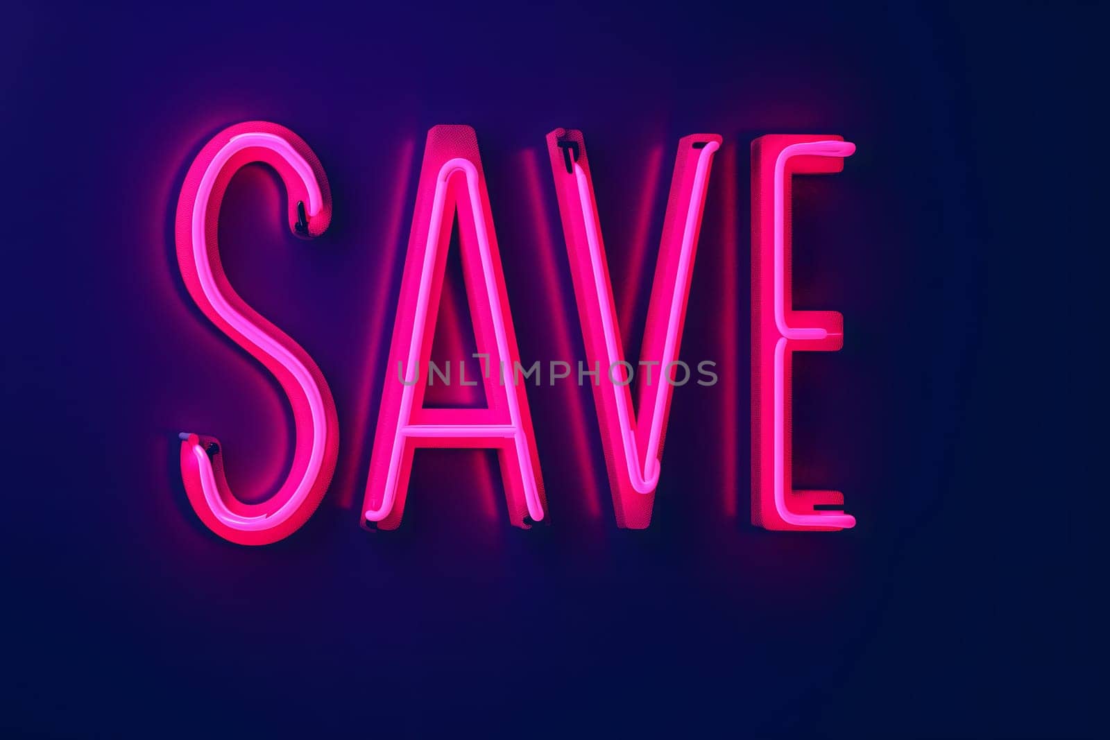 Neon word save on dark shabby wall. Neural network generated image. Not based on any actual scene or pattern.