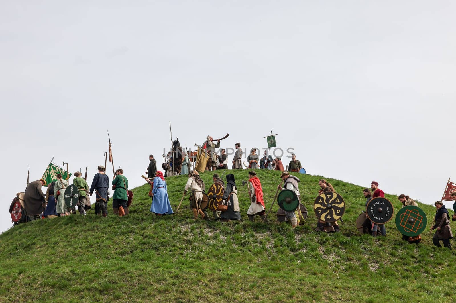 Krakow, Poland - April 11, 2023: Unidentified participants of Rekawka - Polish tradition, celebrated in Krakow on Tuesday after Easter. Currently has the character of festival historical reconstruction