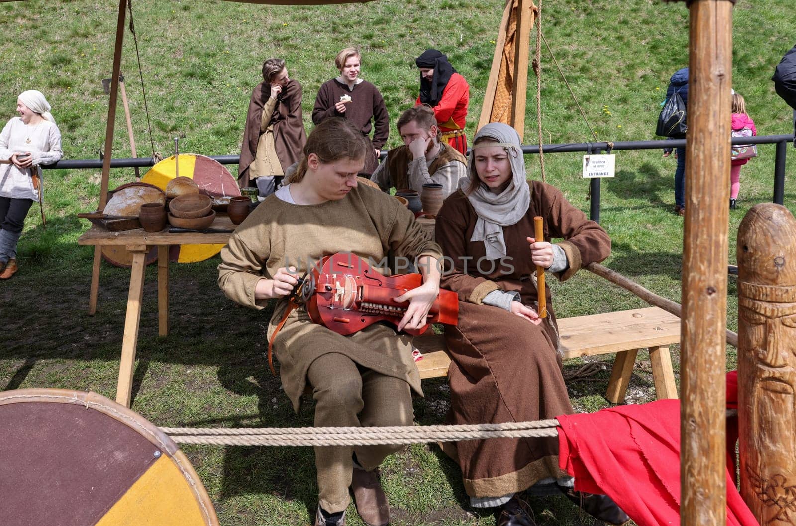 Krakow, Poland - April 11, 2023: Unidentified participants of Rekawka - Polish tradition, celebrated in Krakow on Tuesday after Easter. Currently has the character of festival historical reconstruction