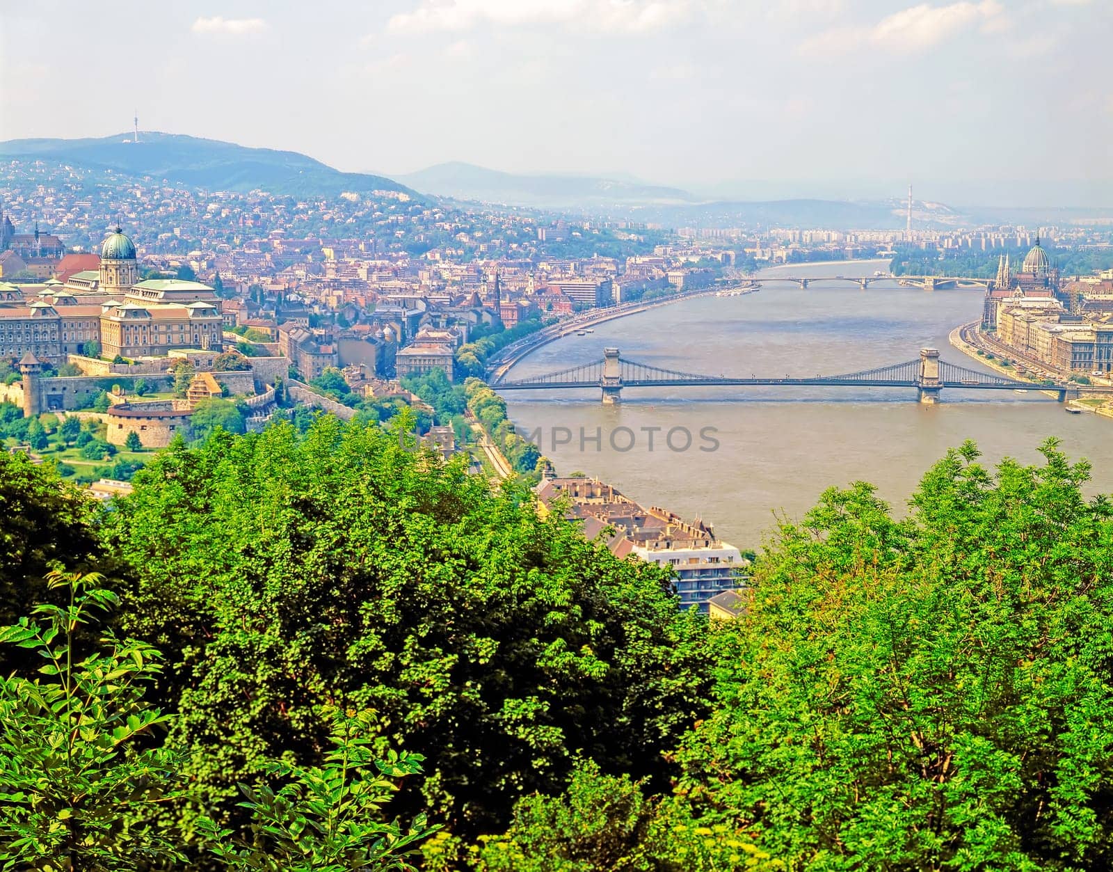 View of River Danube with Chain Bridge in Budapest, Hungary