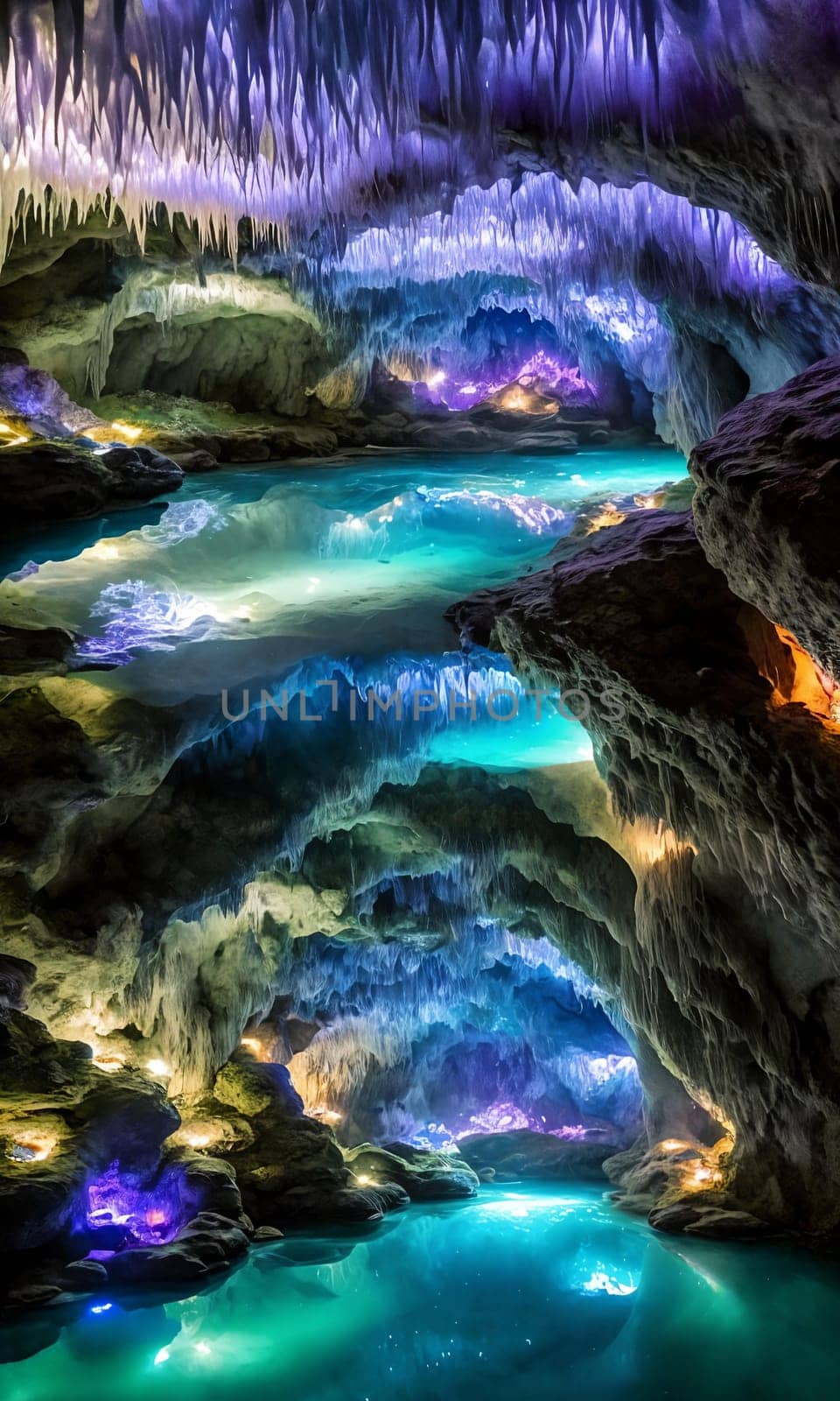 Glowing Caverns. An underground wonderland, a cavern adorned with luminescent crystals. Their soft glow reveals winding tunnels, reflecting pools, and the promise of hidden treasures.
