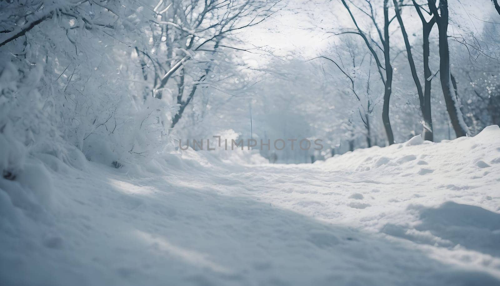 Snowy winter road in a mountain forest. Beautiful winter landscape.