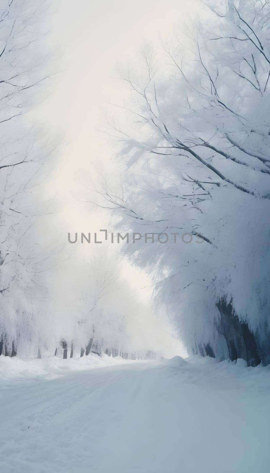 Snowy winter road in a mountain forest. Beautiful winter landscape.