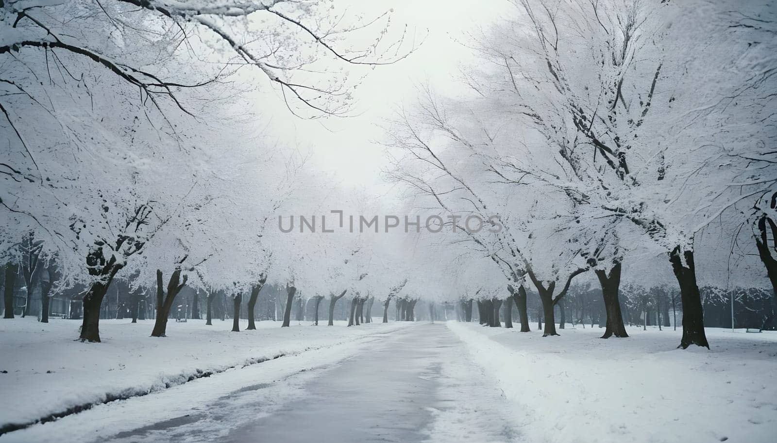Snowy winter road in a mountain forest. Beautiful winter landscape.