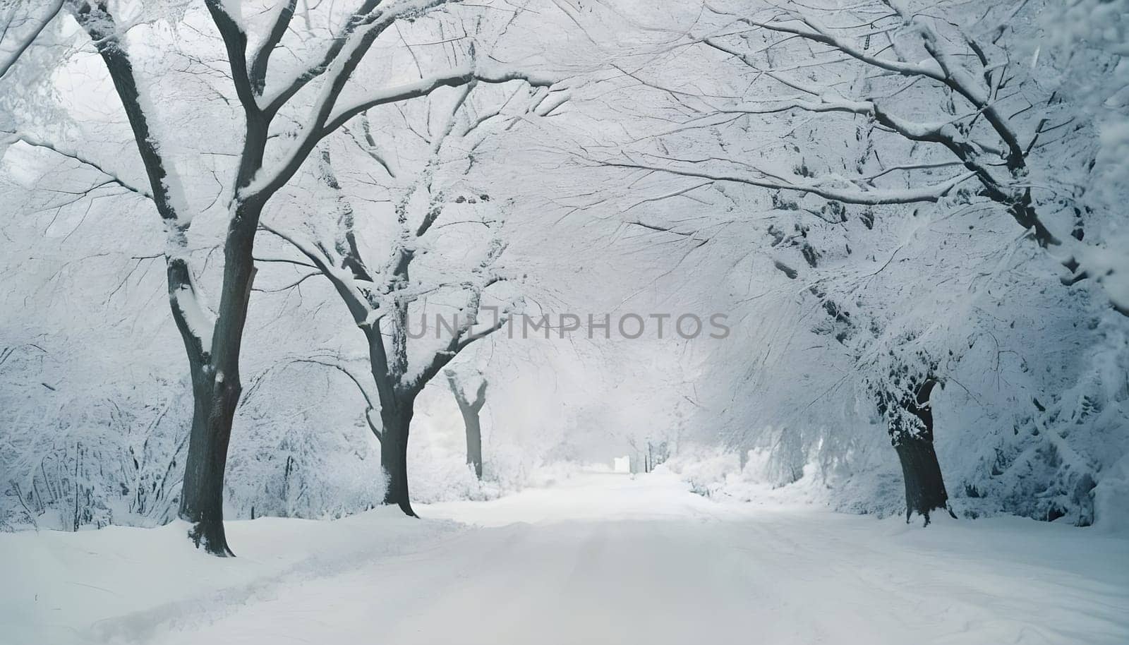 Snowy winter road in a mountain forest. Beautiful winter landscape.