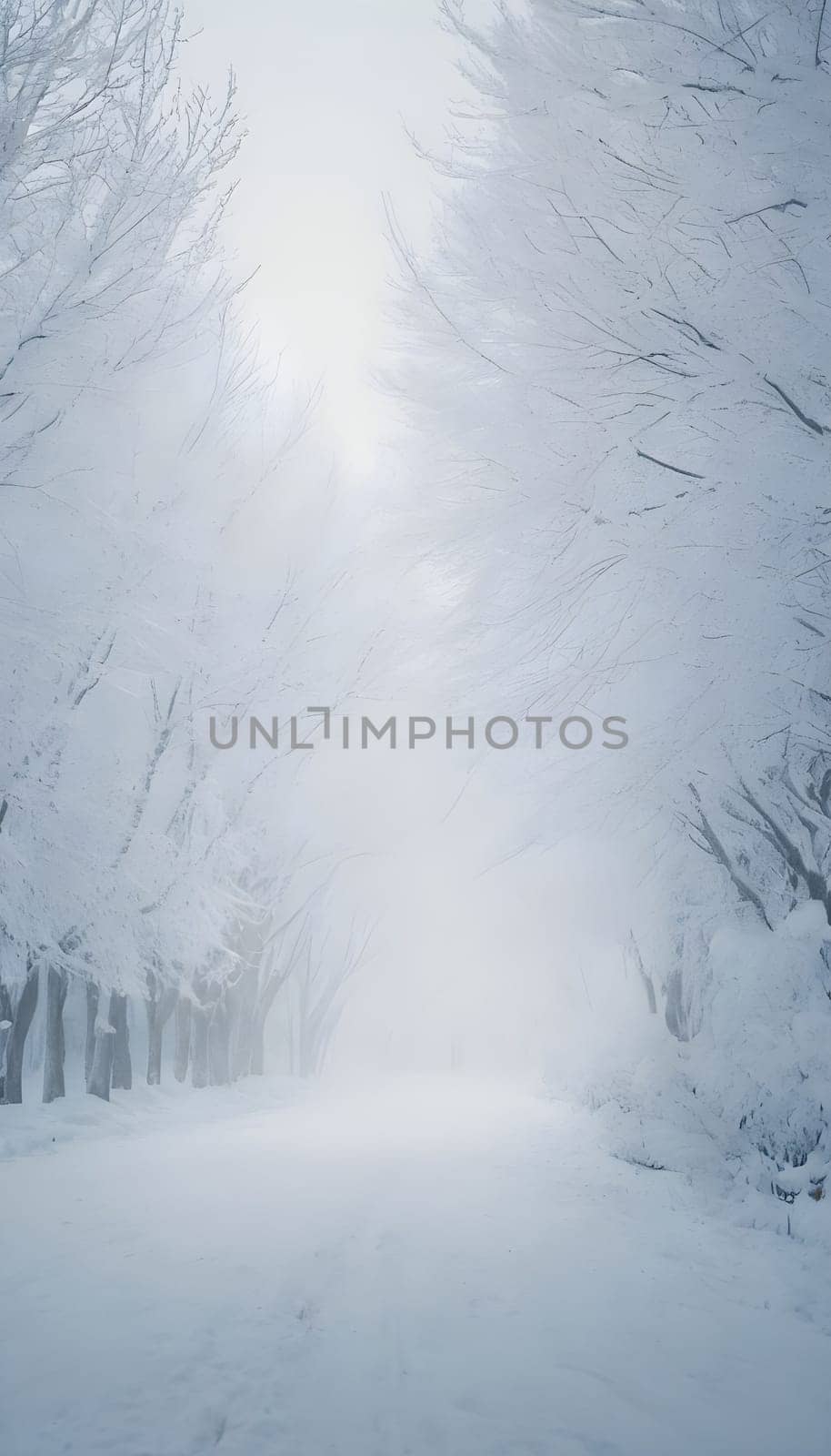 Snowy winter road in a mountain forest. Beautiful winter landscape.