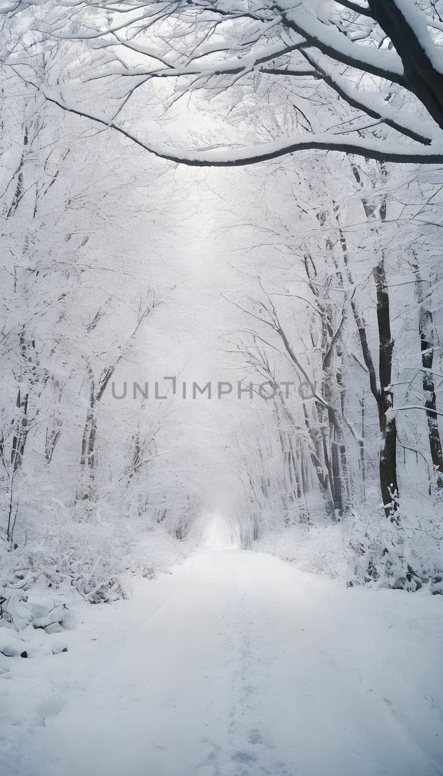Snowy winter road in a mountain forest. Beautiful winter landscape.
