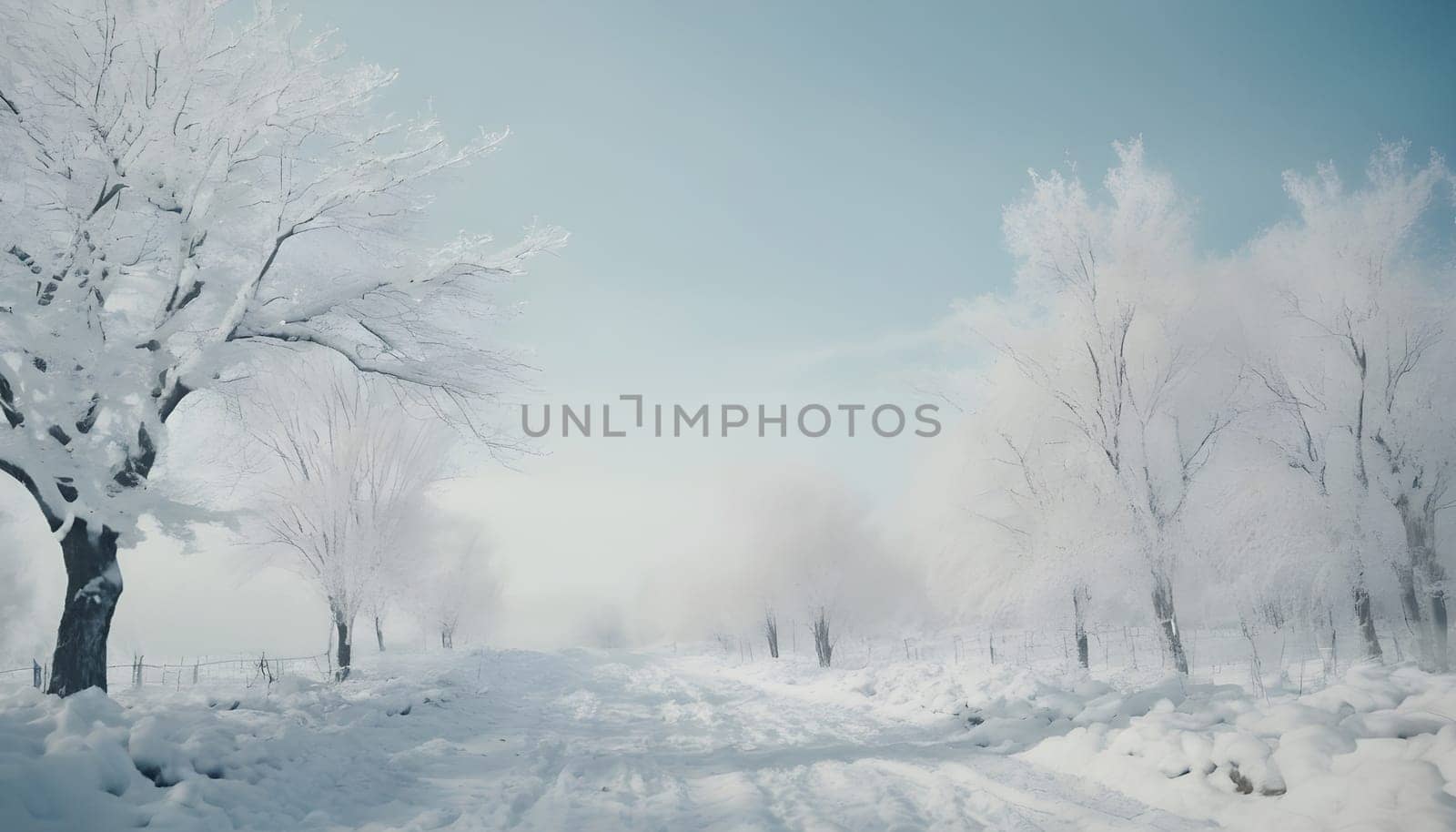 Snowy winter road in a mountain forest. Beautiful winter landscape.