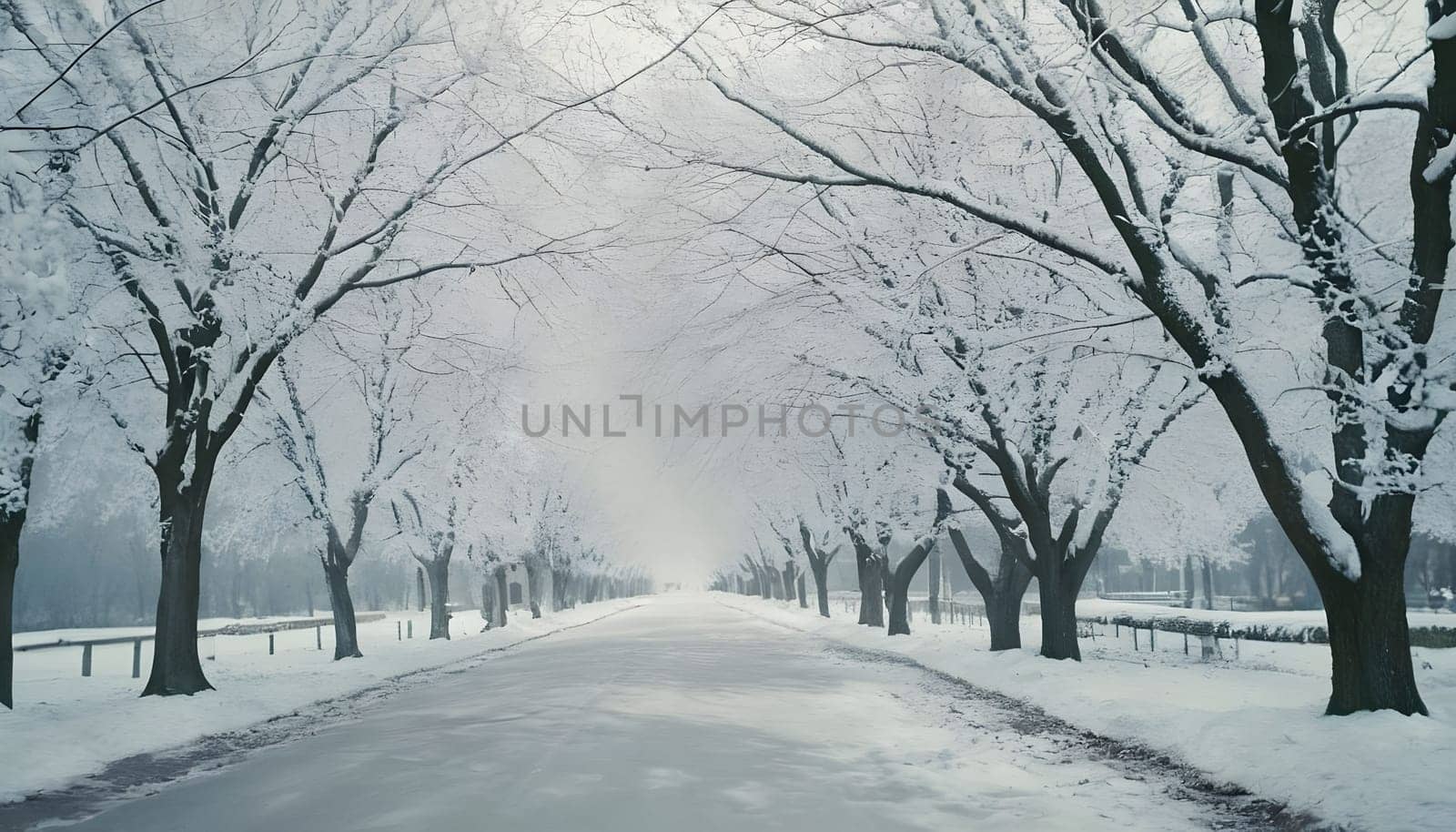 Snowy winter road in a mountain forest. Beautiful winter landscape.