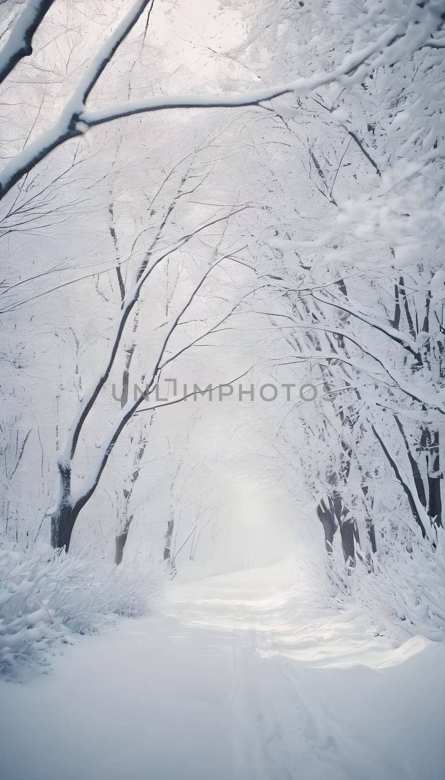 Snowy winter road in a mountain forest. Beautiful winter landscape.