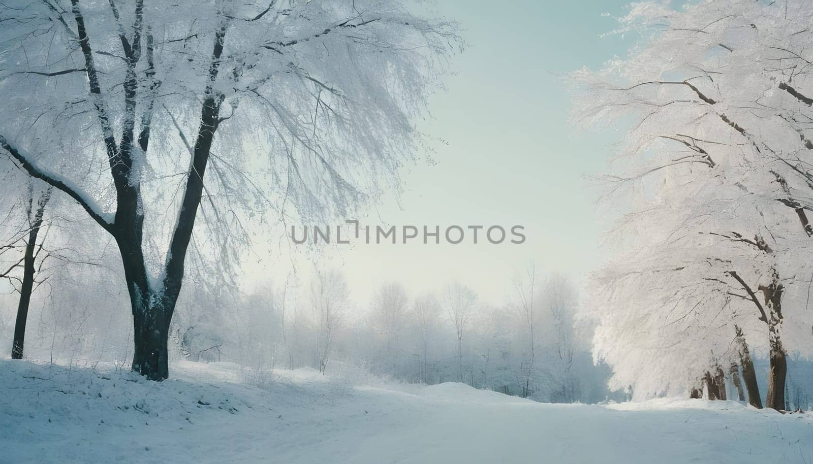 Snowy winter road in a mountain forest. Beautiful winter landscape.