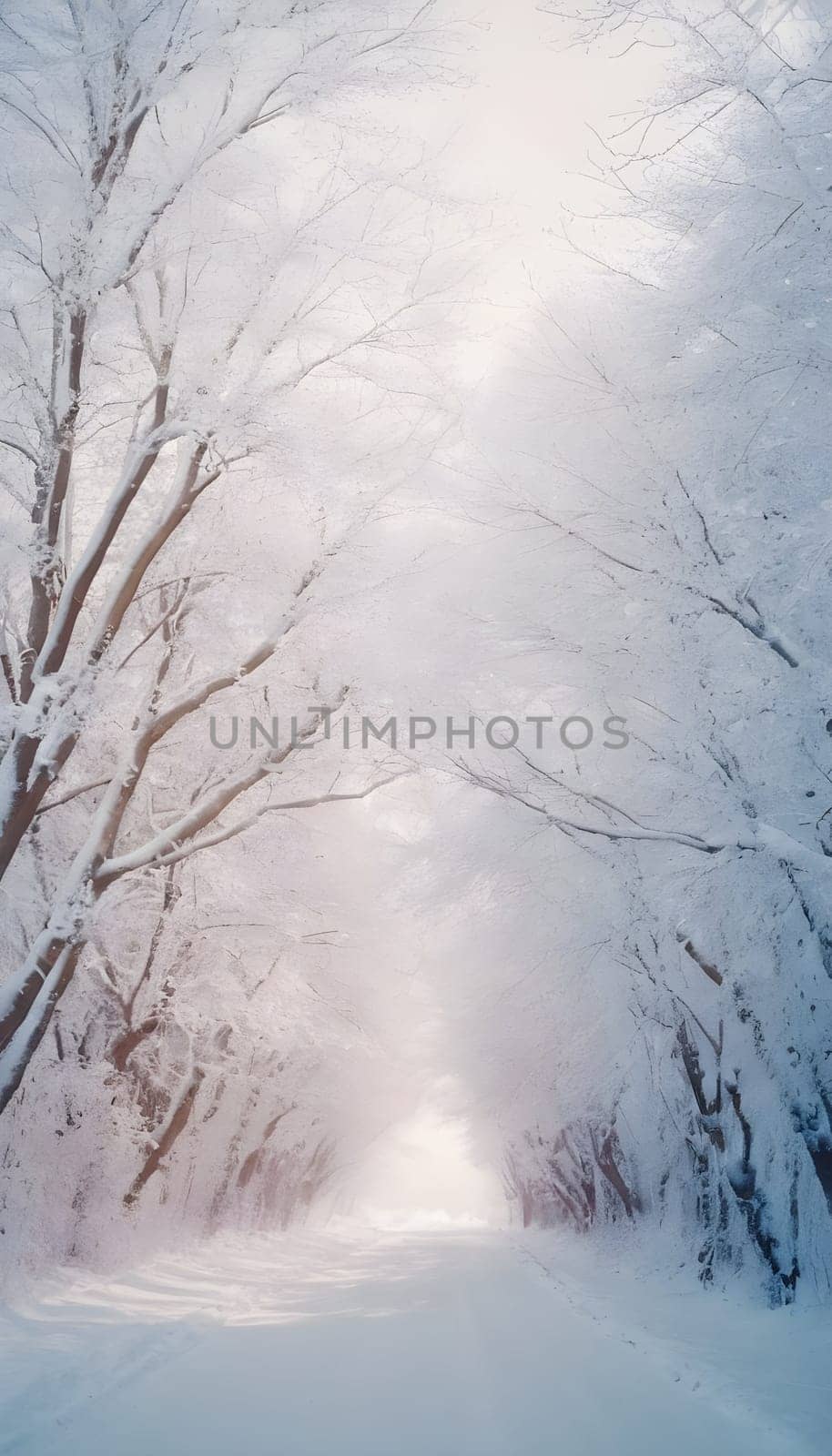 Snowy winter road in a mountain forest. Beautiful winter landscape.