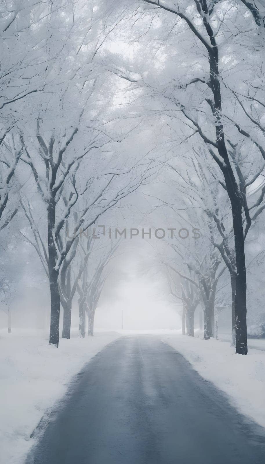 Snowy winter road in a mountain forest. Beautiful winter landscape.