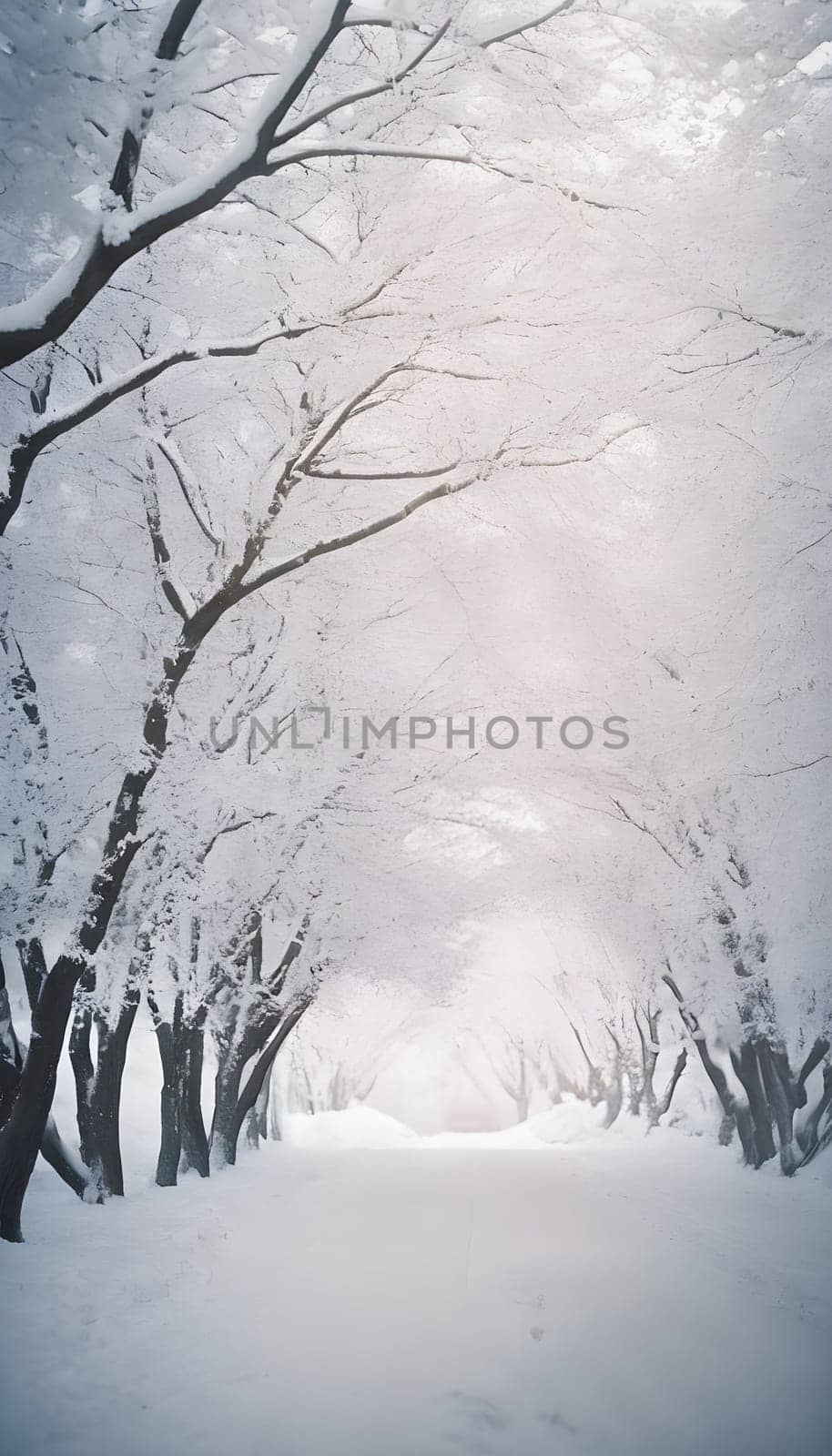 Snowy winter road in a mountain forest. Beautiful winter landscape.