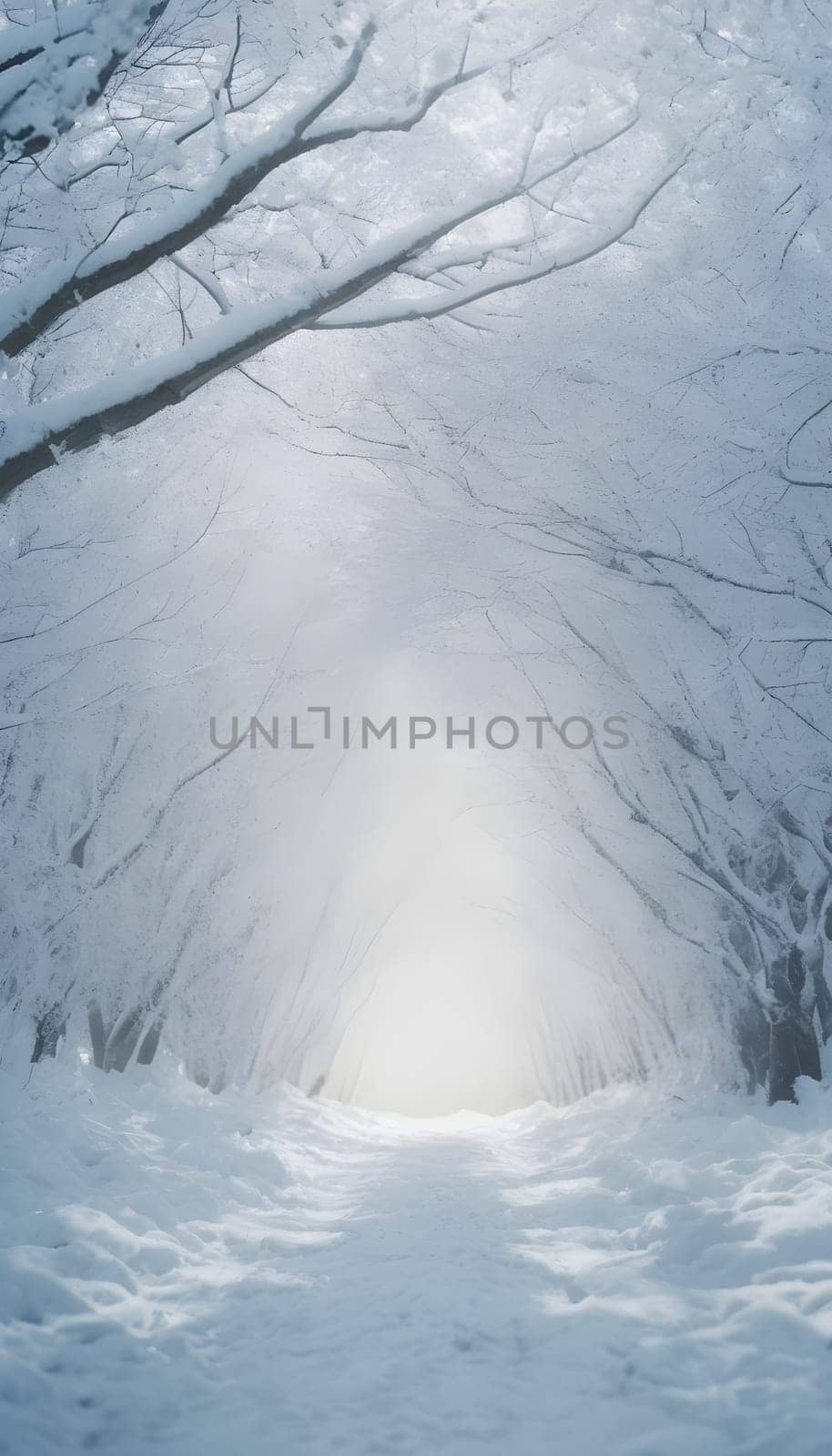 Snowy winter road in a mountain forest. Beautiful winter landscape.