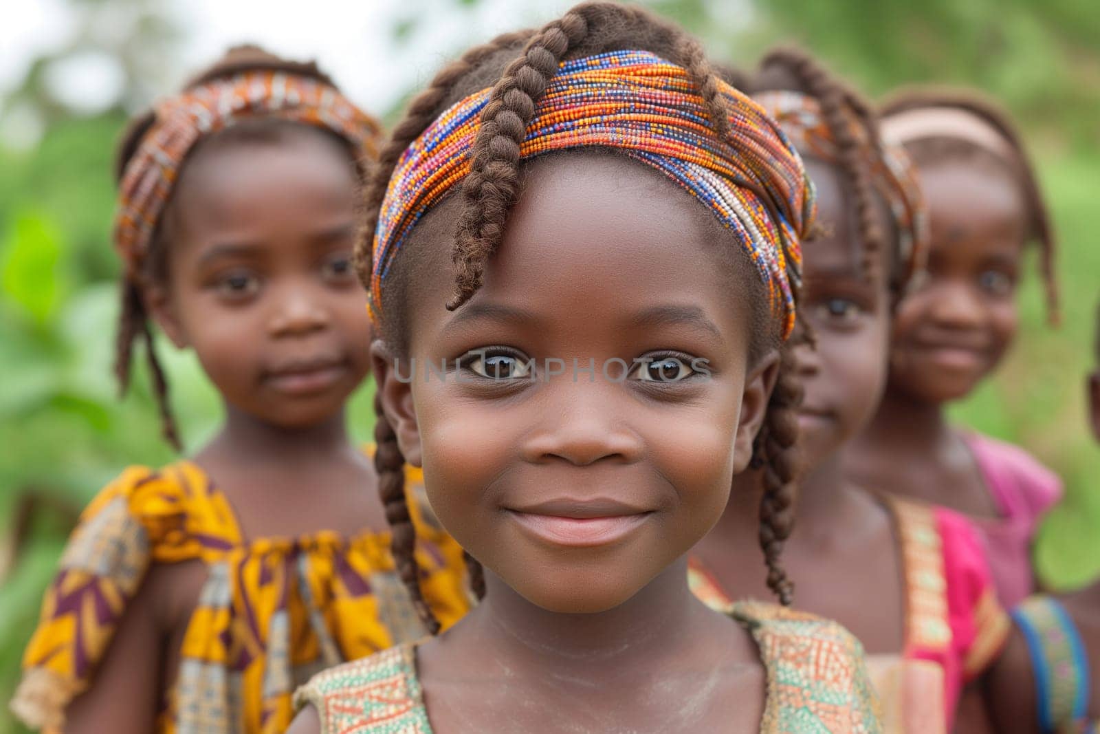 Group of black african children, culture and heritage of Africa, friendship and childhood, portrait of a girl