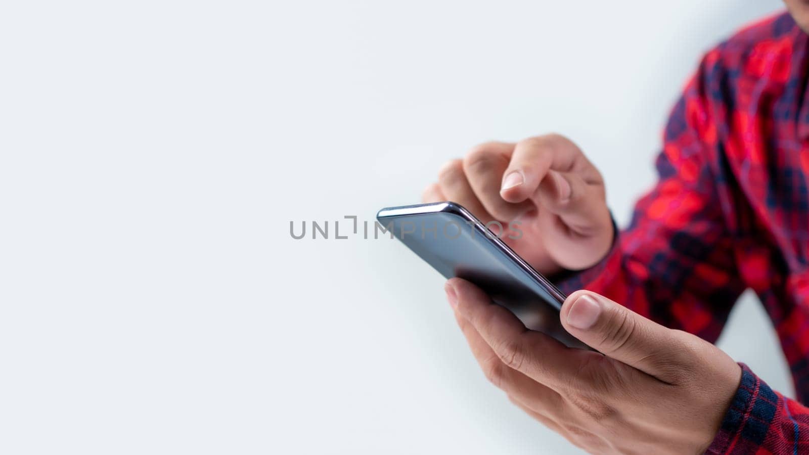 Human uses smartphone to check new mail. New email notification concept for business email communication and digital marketing. The inbox receives electronic message notifications. internet technology
