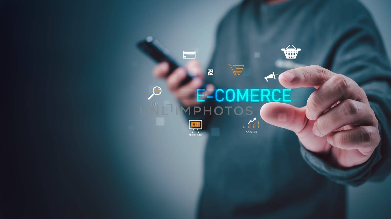 SEO Search Engine Marketing, Businessman using a smartphone for analysis, SEO Search engine optimization, Marketing ranking traffic website internet, Business technology, marketing concept.