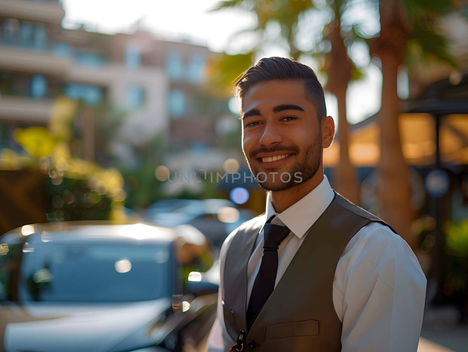 The receptionist stood with a sincere, confident smile in front of the hotel. It is the first thing that creates an impression on guests staying at this hotel which is the first basis of service work.