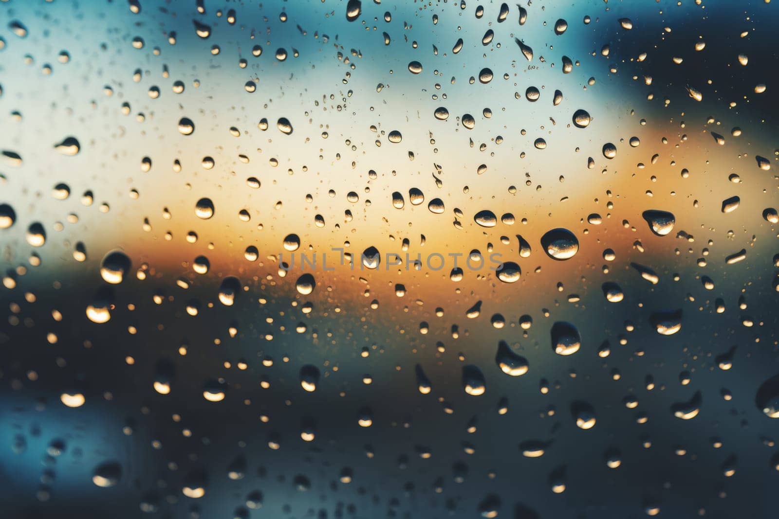 A close up of raindrops on a windowpane. Generative AI