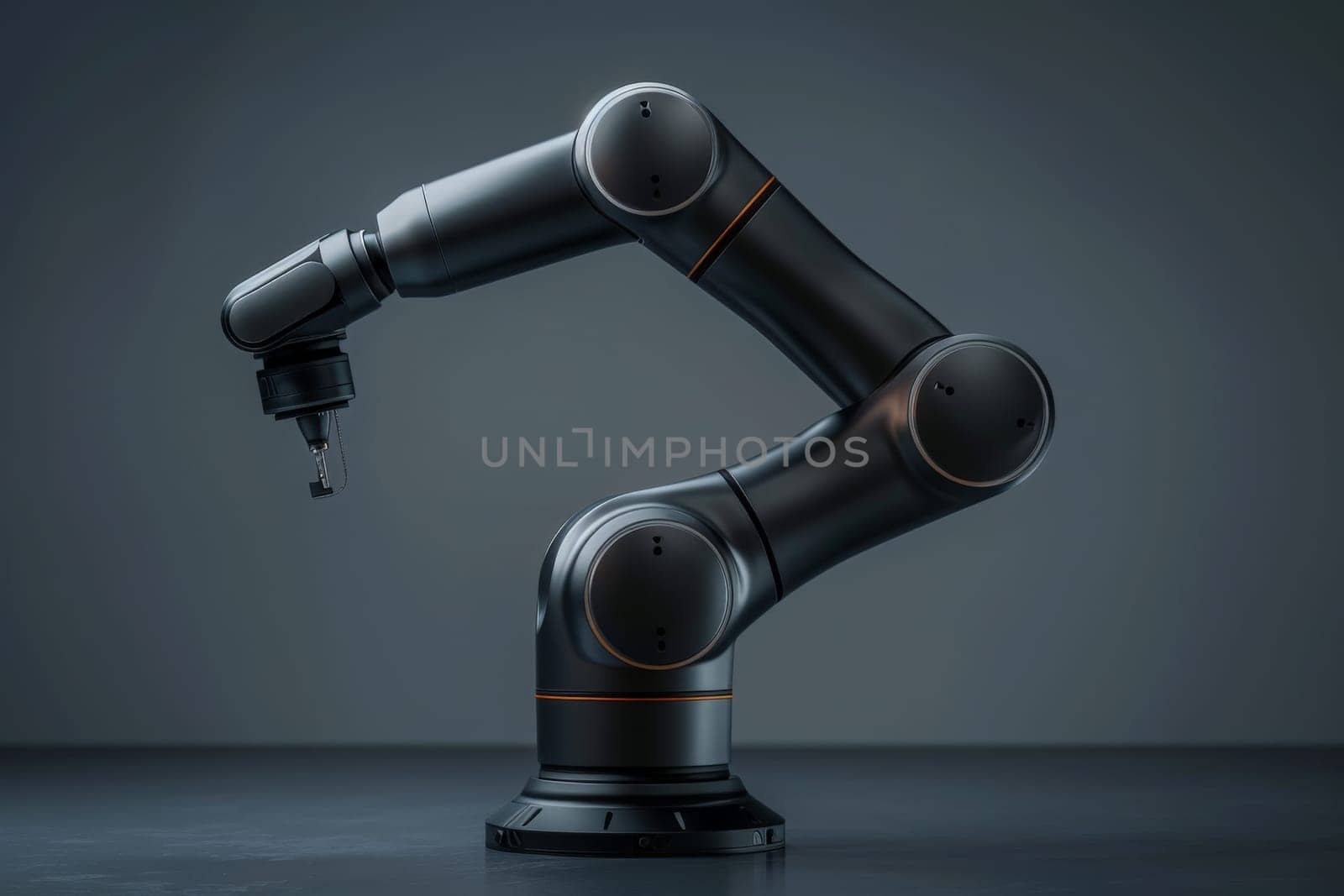 A sleek robotic arm stands ready against a gray backdrop, highlighting the future of automation.
