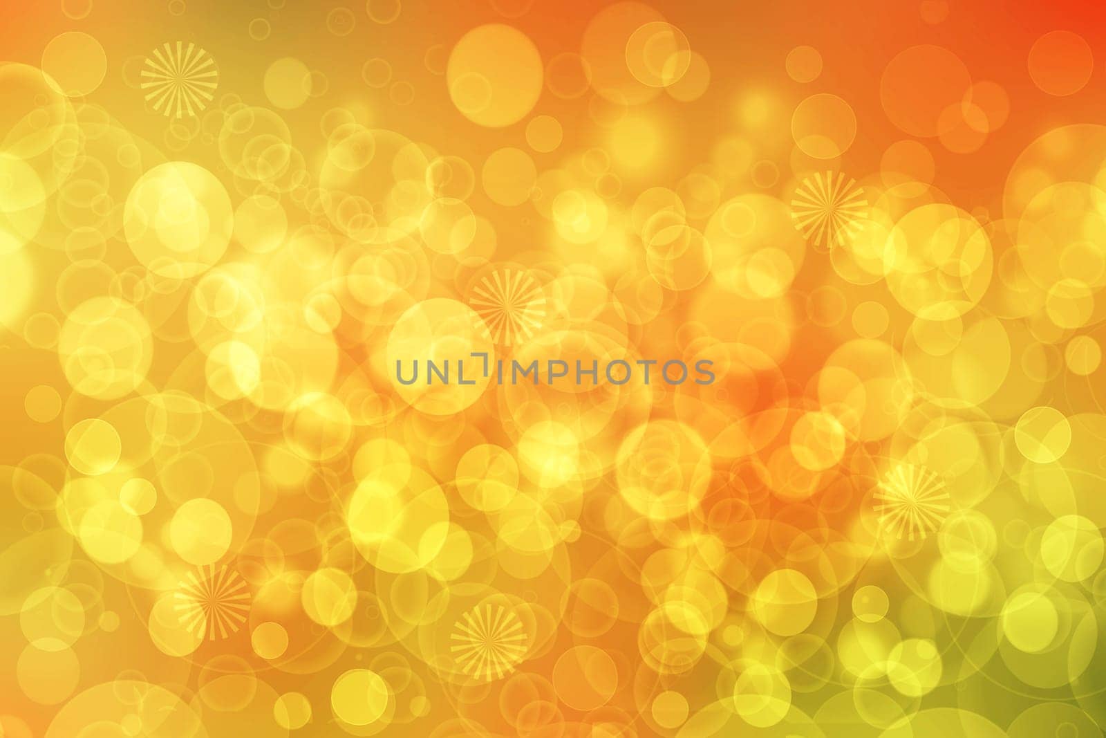 A festive abstract delicate golden yellow red orange gradient background texture with defocused bokeh circles. Card concept for Happy New Year, party invitation, valentine or other holidays.