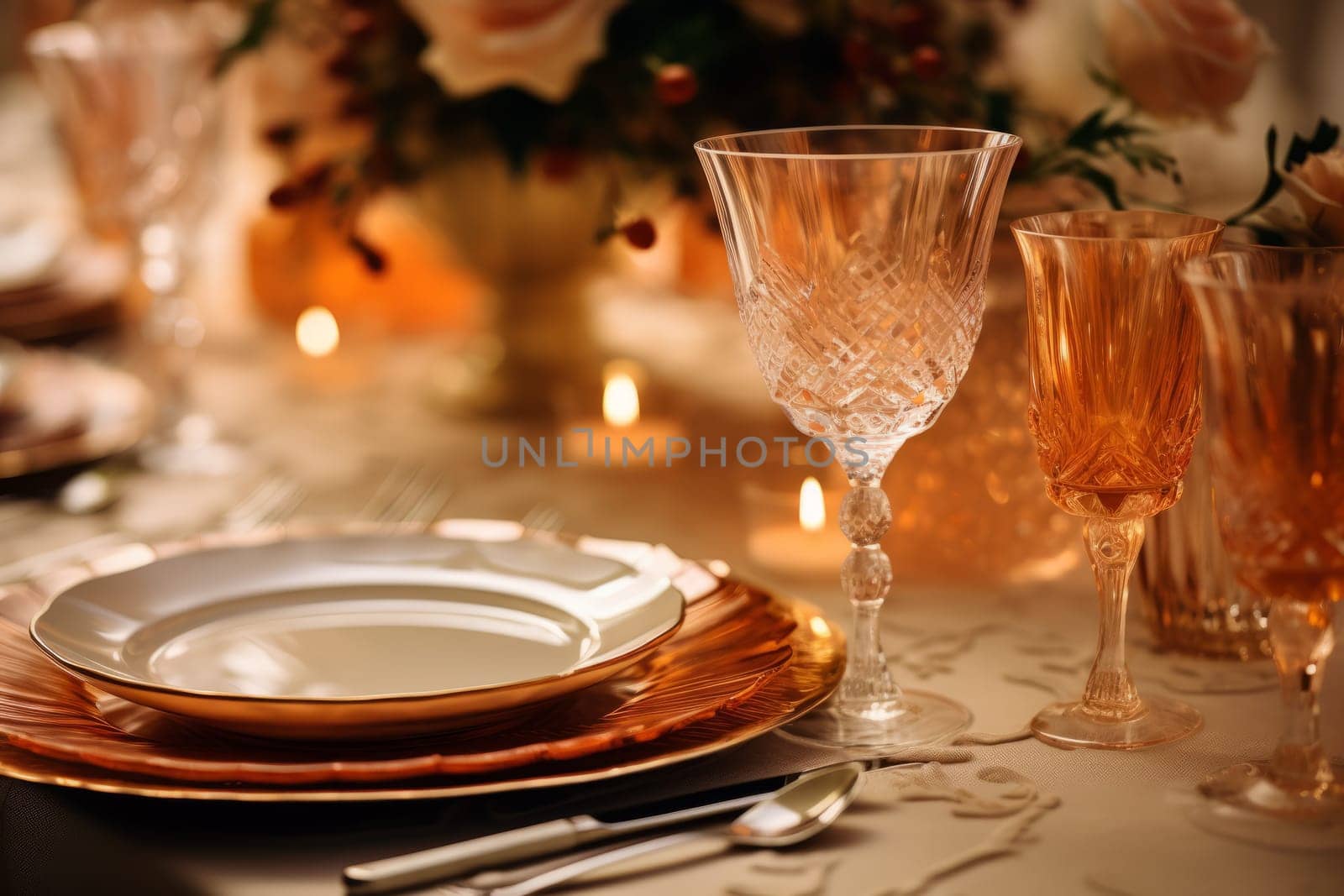 A close-up of a glass table with elegant place settings