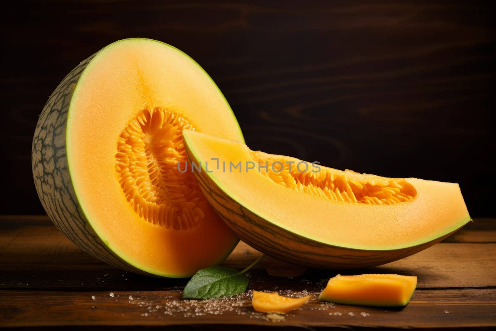 A juicy slice of cantaloupe with sweet aroma