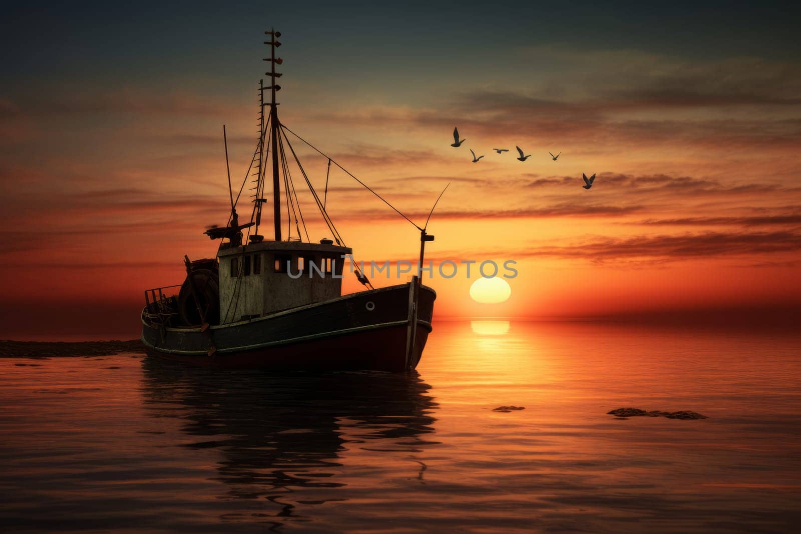 A fishing boat heading out to sea