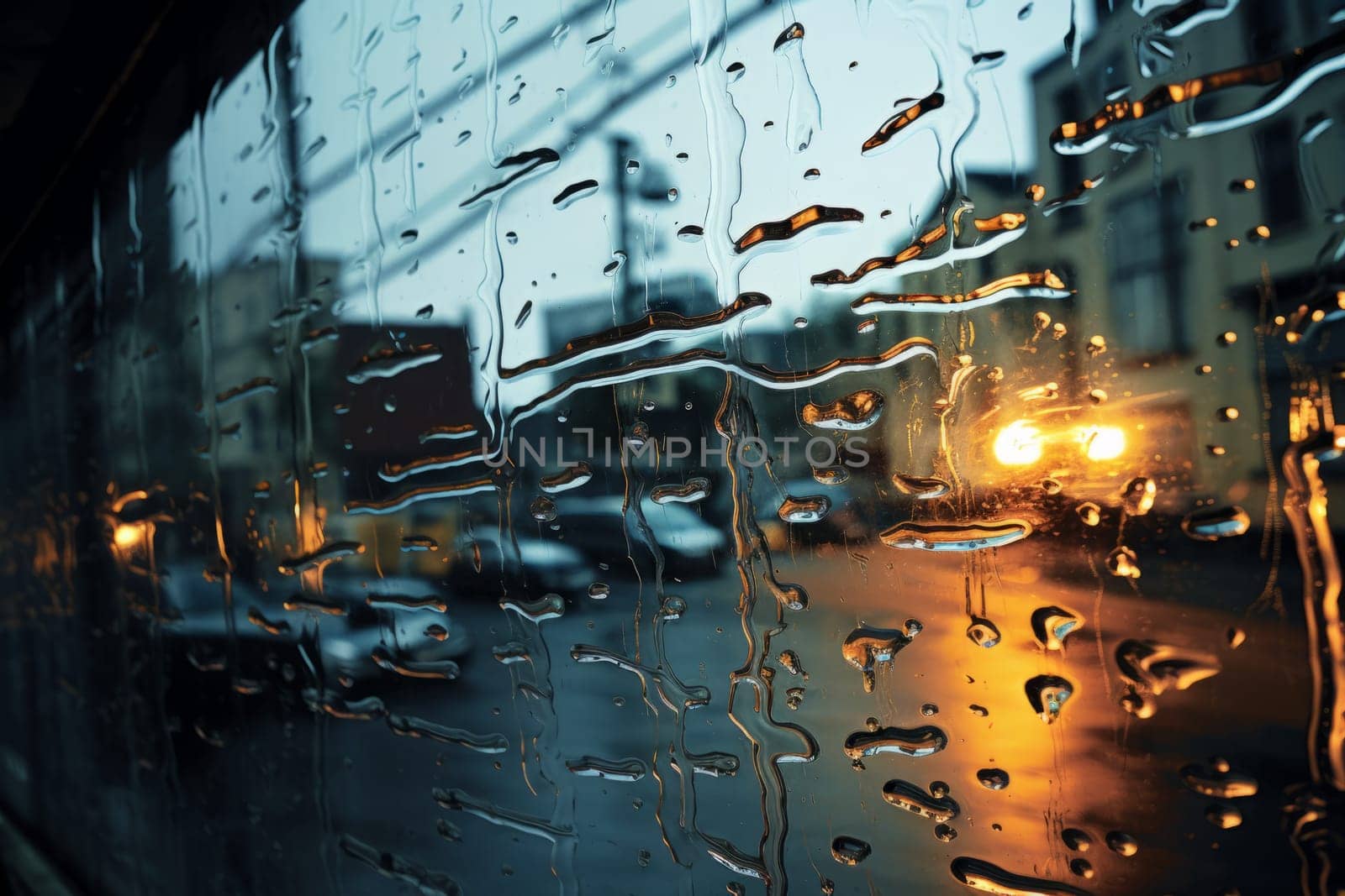A fluid motion shot of a distorted reflection in a rain soaked window