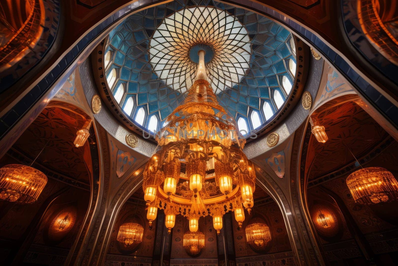 A mosque's dome with stunning Eid decorations