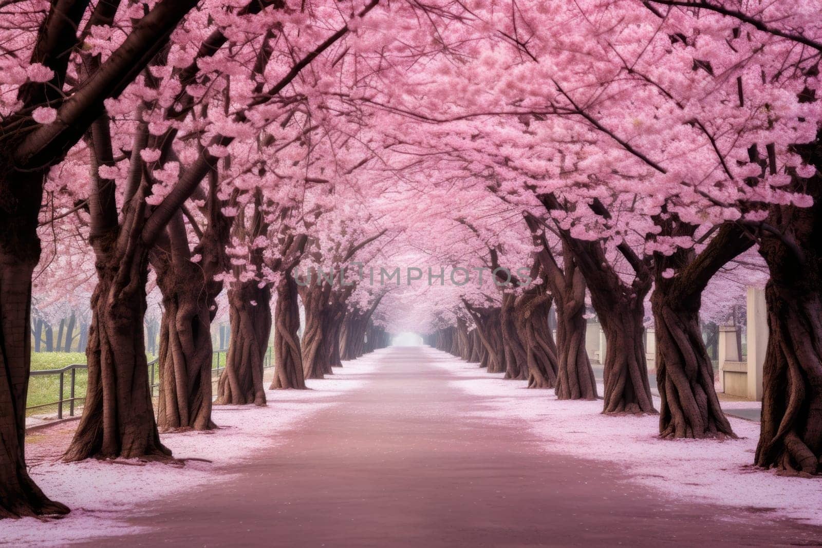 Spring Blossom Road background. Generative AI
