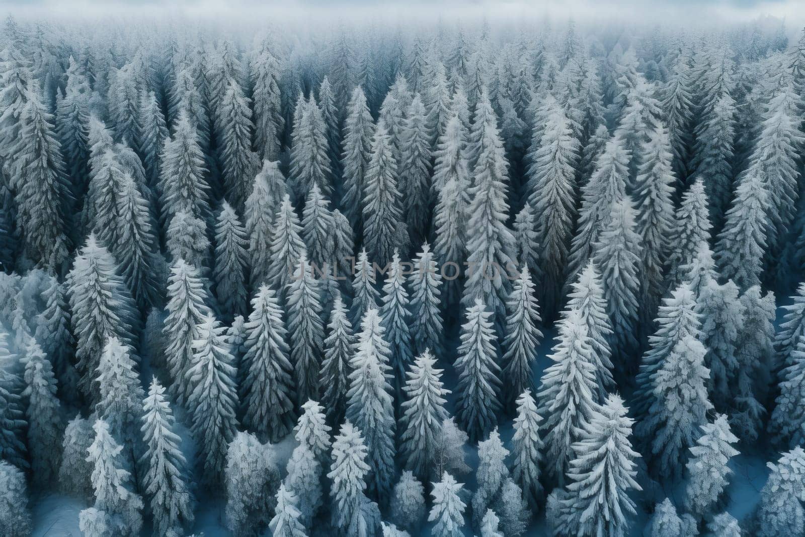 Snowy Winter Wonderland evergreen forests. Generative AI