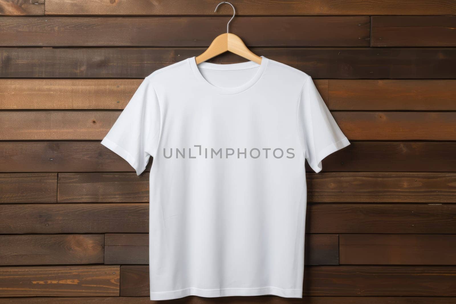 White Tee on Wooden Hanger. Generative AI