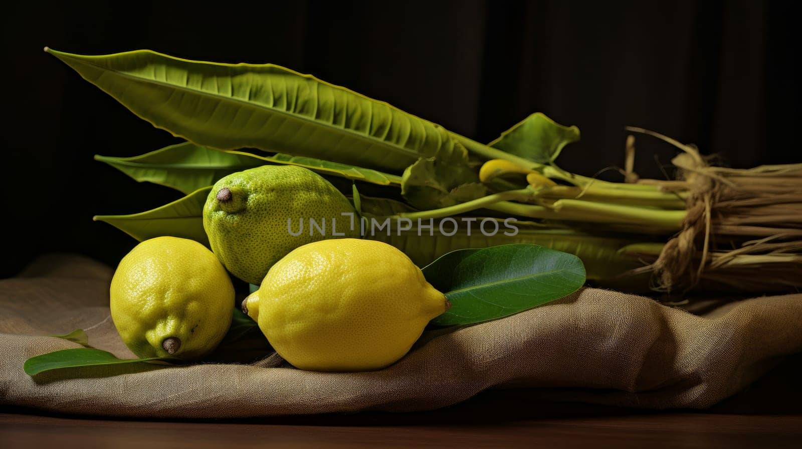 A close up of an etrog and lulav. Generative AI