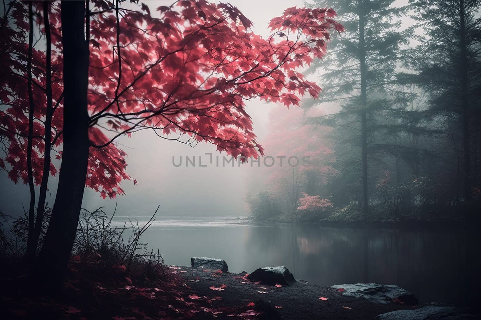 Misty Forest: Enchanted Fall Ambiance. Generative AI