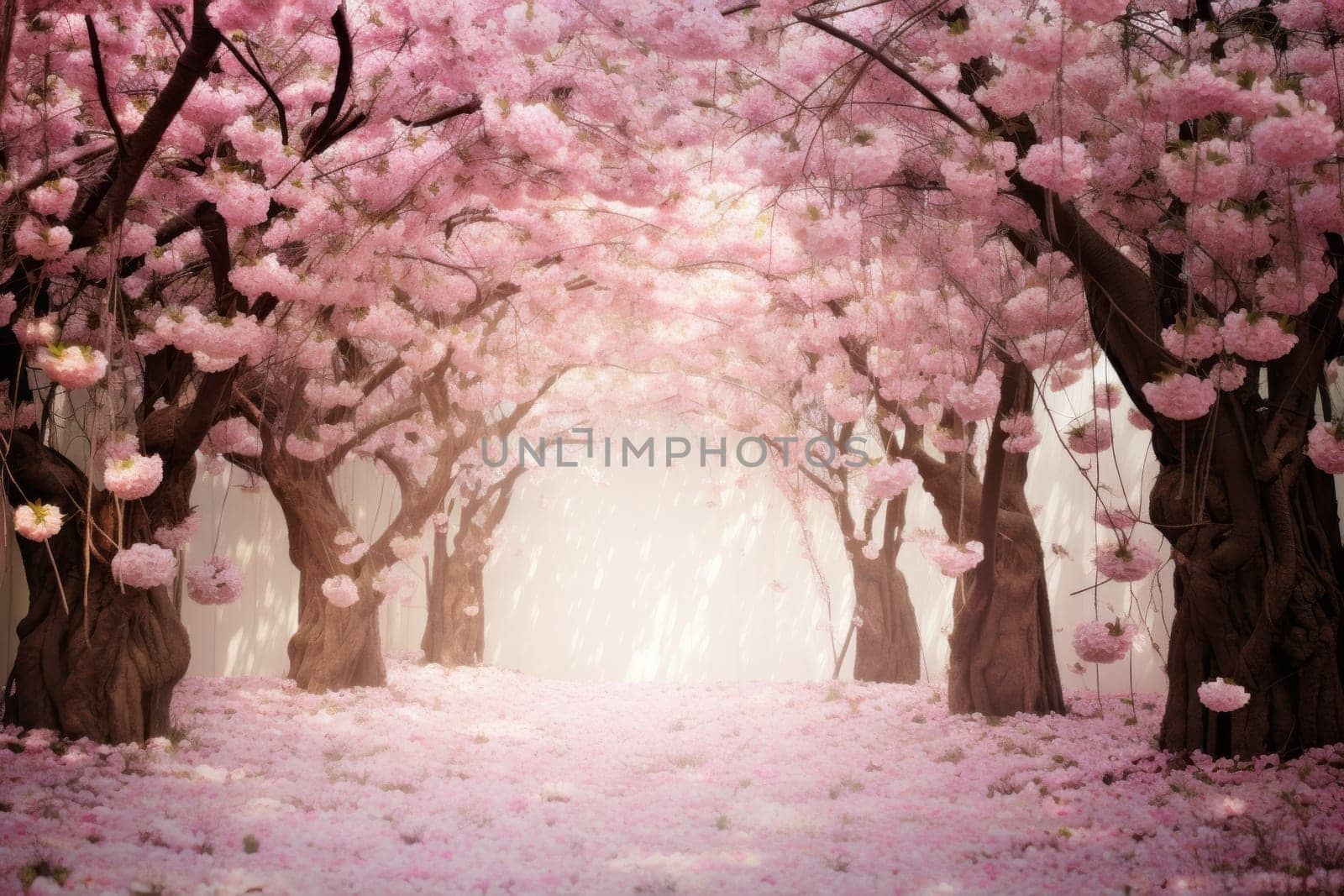 Dreamy Cherry Blossom Grove. Generative AI