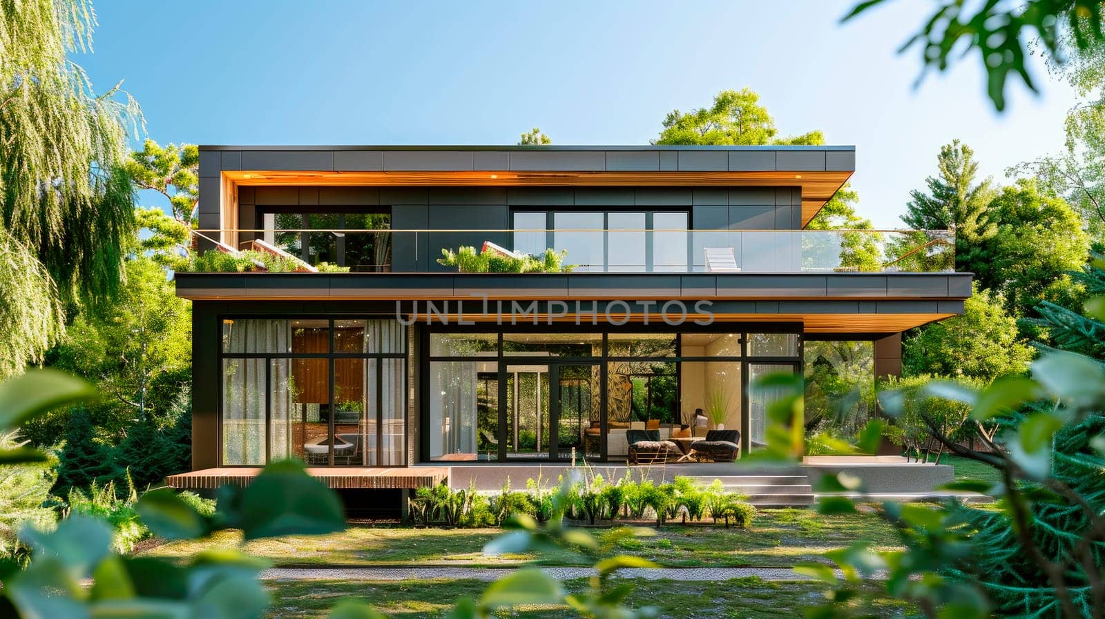 Modern two story house in the suburbs. AI generated