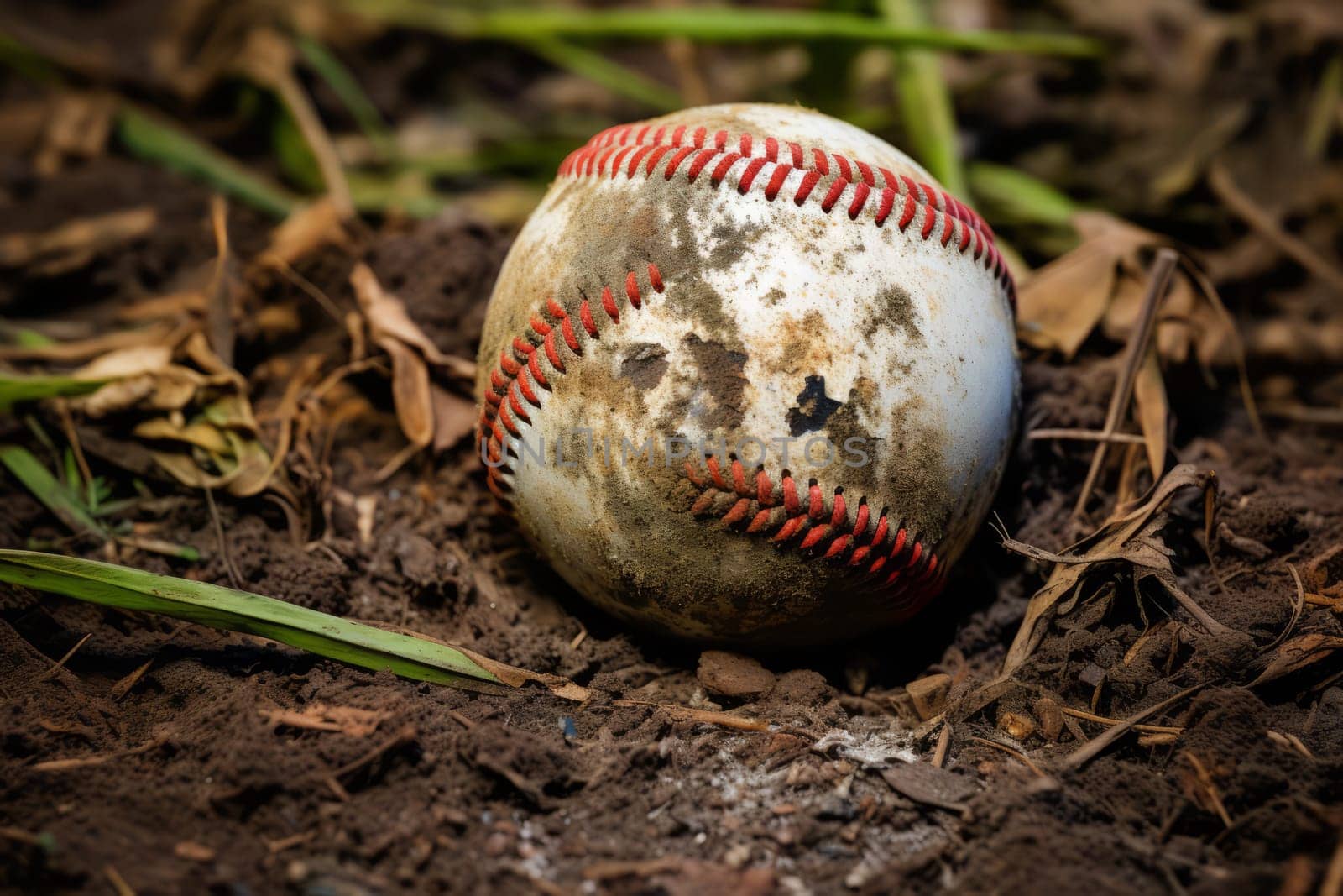 Baseball covered in dirt and grass stains