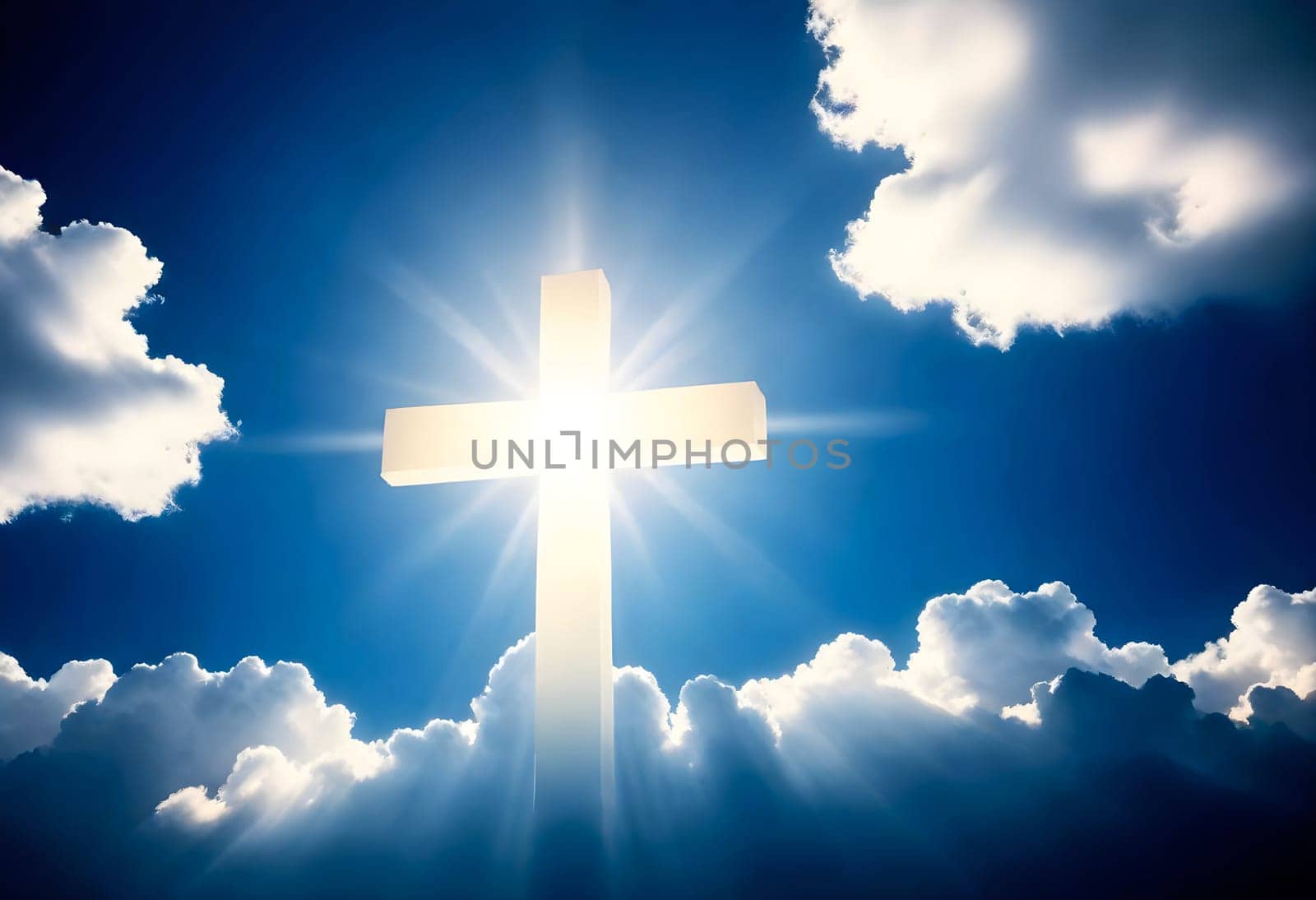AI generated of a cross in the sky with the sun shining through the clouds