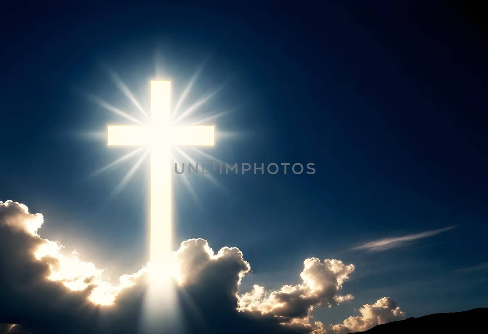 AI generated of a cross in the sky with the sun shining through the clouds