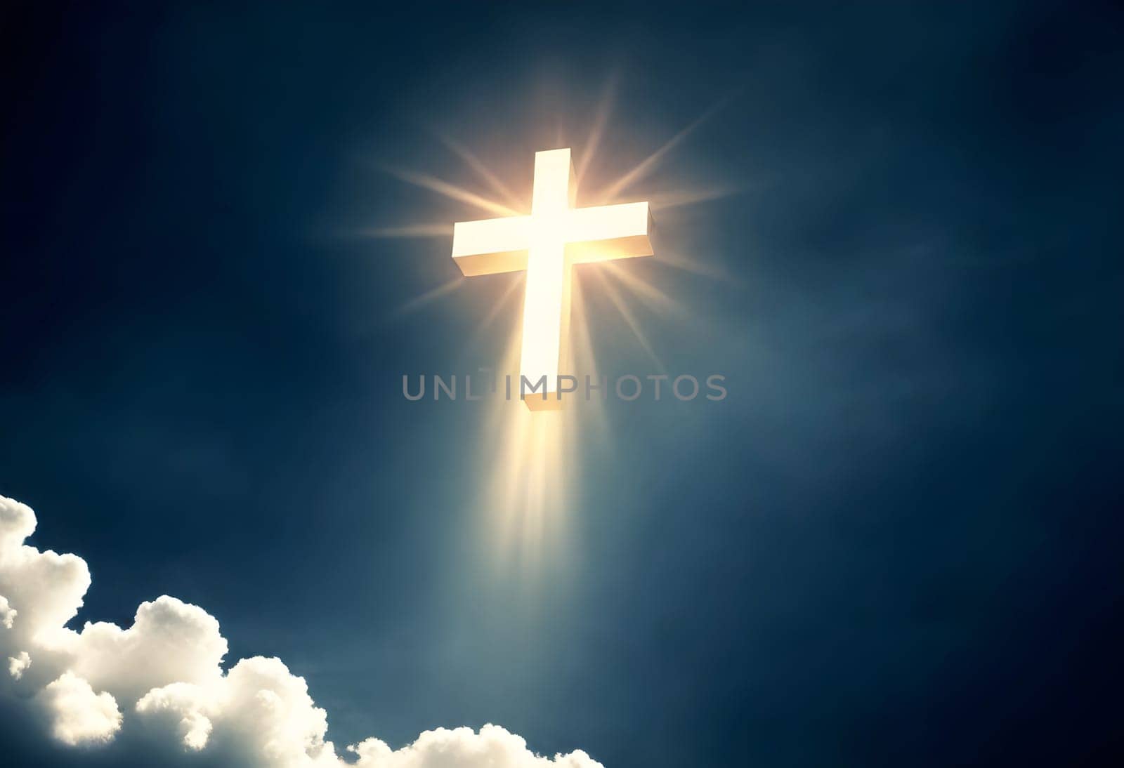 AI generated of a cross in the sky with the sun shining through the clouds