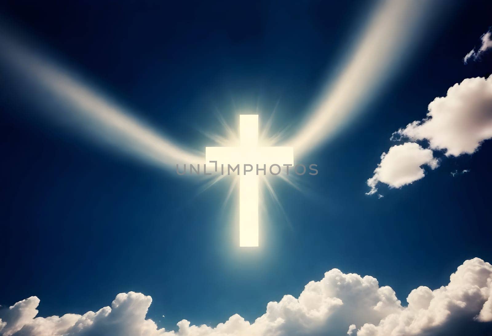 AI generated of a cross in the sky with the sun shining through the clouds