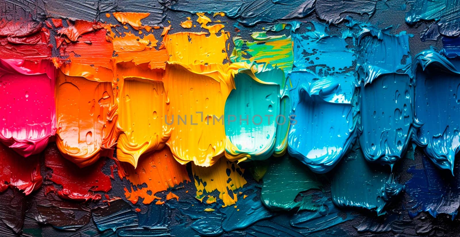 Multicolored rainbow thick oil paint on white isolated background, sampler template AI generated image