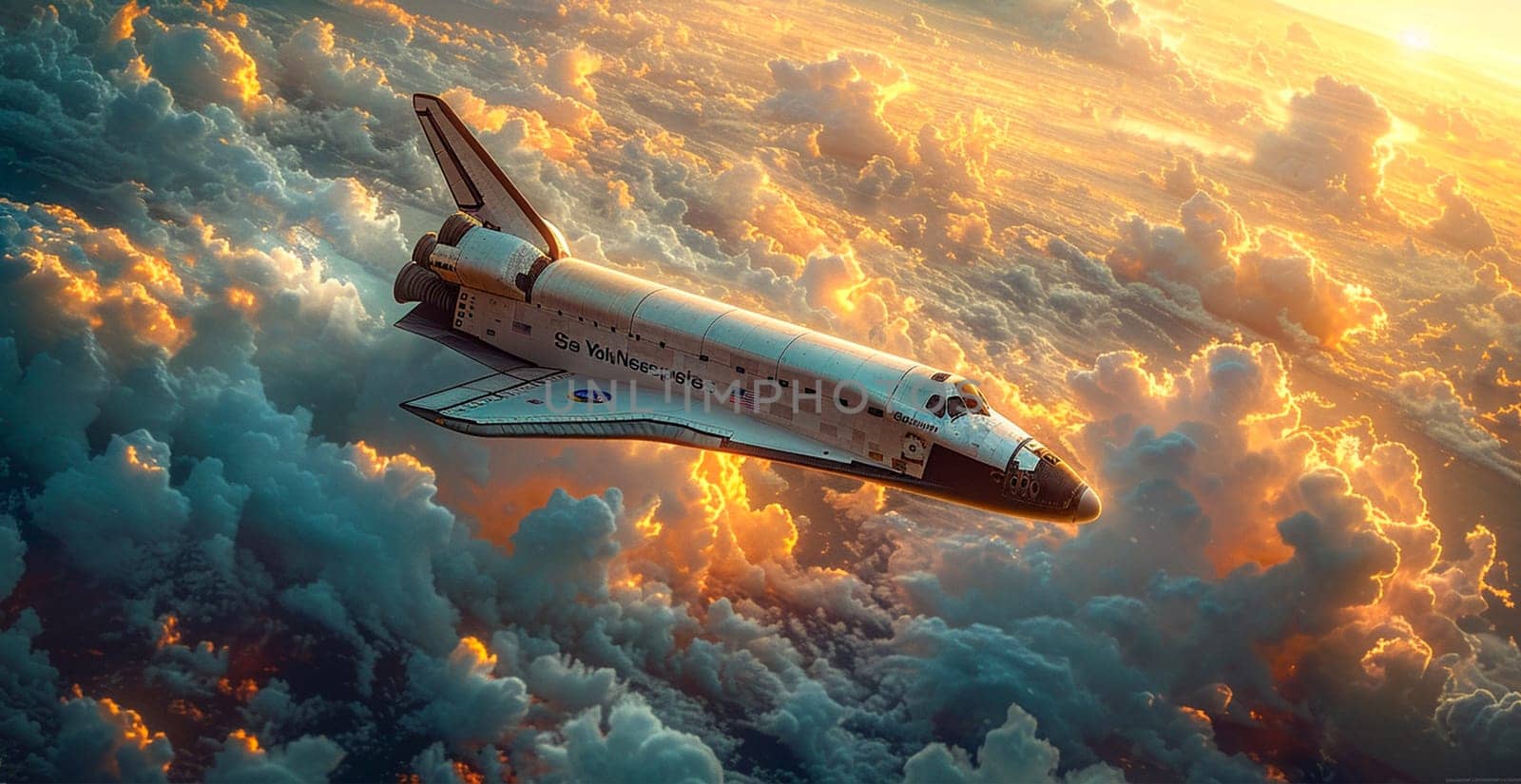 Launching a NASA spacecraft into space from Earth. Rocket flying to Mars, Moon, ISS AI generated image