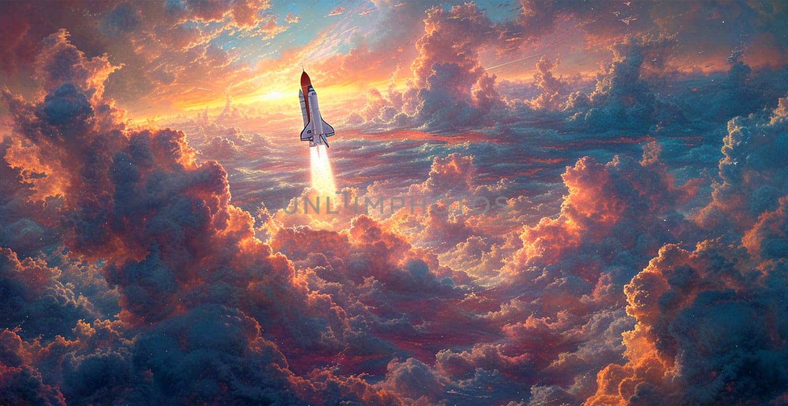 Launching a NASA spacecraft into space from Earth. Rocket flying to Mars, Moon, ISS AI generated image