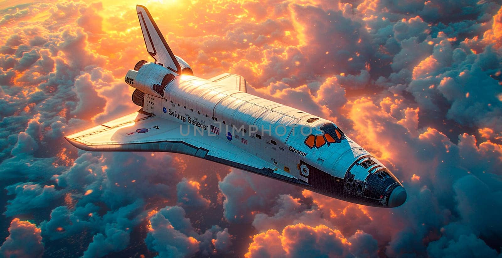 Launching a NASA spacecraft into space from Earth. Rocket flying to Mars, Moon, ISS AI generated image