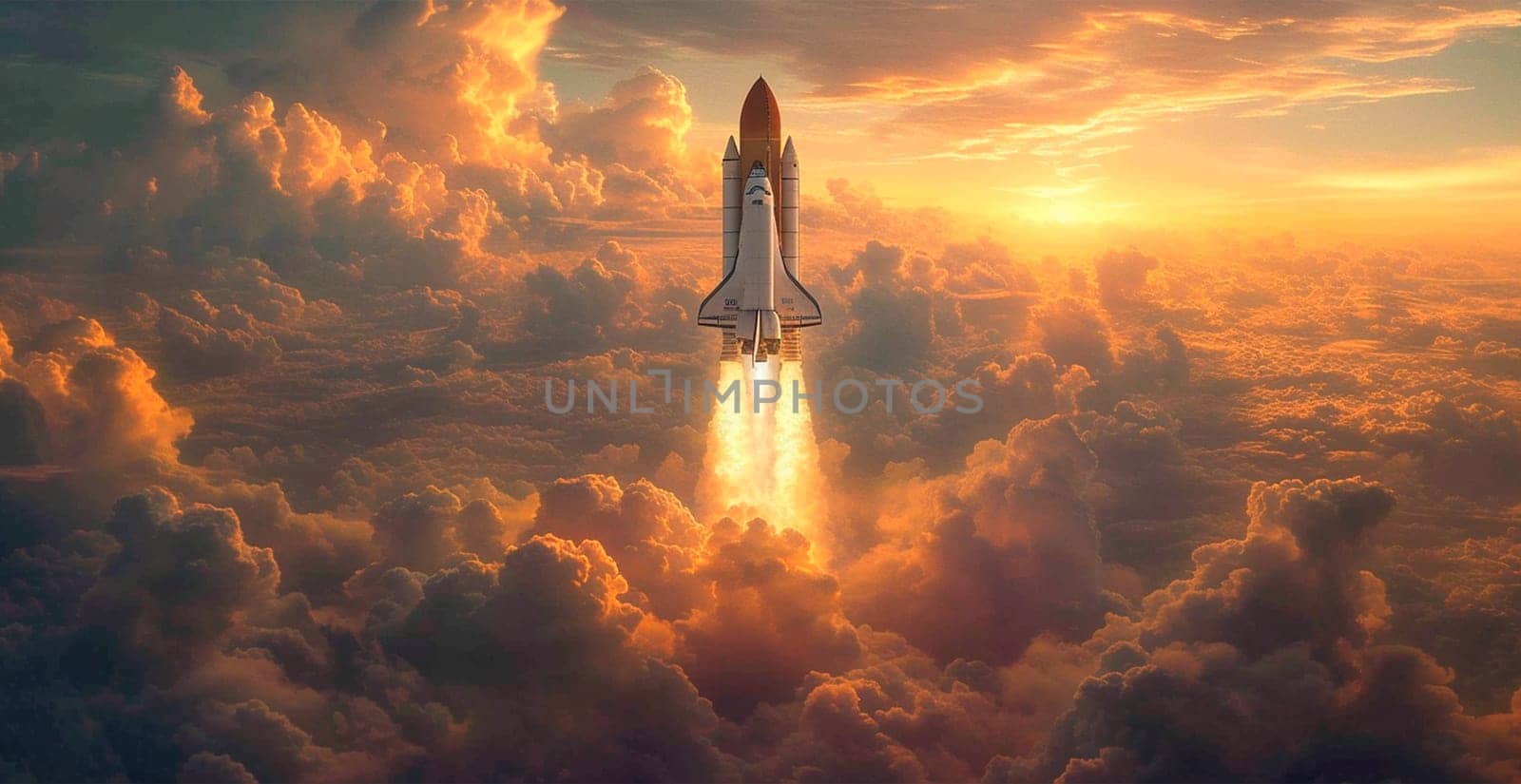 Launching a NASA spacecraft into space from Earth. Rocket flying to Mars, Moon, ISS AI generated image
